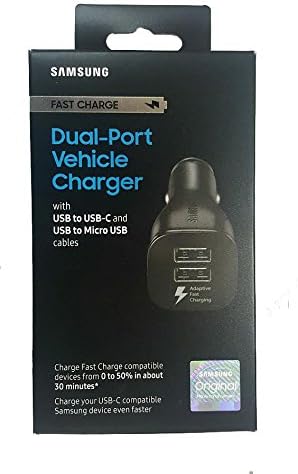 Original Samsung Adaptive Fast Charging Dual-Port Vehicle Charger EP-LN920BBEGUS in Retail Pack.
