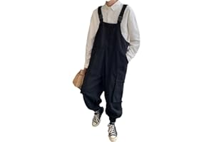 Men Overalls Japanese Loose Straps Casual Pockets Oversize Solid Suspenders Jumpsuit Pants