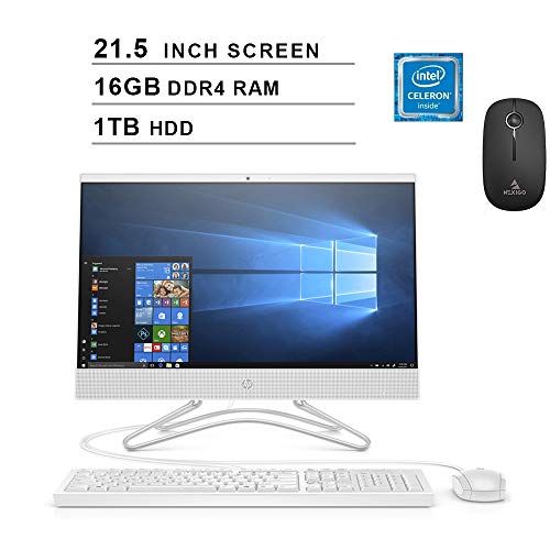 2020 HP Pavilion All-in-One 21.5 Inch FHD 1080P Desktop (Intel Celeron G4900T 2.9GHz, 16GB DDR4 RAM, 1TB HDD, Bluetooth, Windows 10) (White) + NexiGo Wireless Mouse Bundle