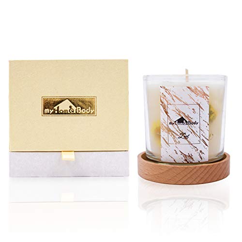 MyHomeBody Luxury Handmade Natural Soy Scented Aromatherapy Candle with Real Flowers and 100% Essential Oils for Gifts, Bath or Meditation – Zest (Citrus)