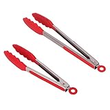 CoZroom Silicone Kitchen Tongs 2 Pack For Baking BBQ Cooking Grilling Salad And Serving With Scalloped Steel Heads Coated In Silicone (9-Inch & 12-Inch)