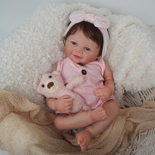 Brastoy Bebê Reborn Boneca Realista Menina Corpo de Silicone Original Pintado Olhos Azuis 48cm