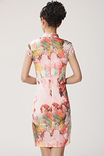 JTC Silk Women Chinese Mini Dress Cheongsam Cup Sleeve 4colors - Image 2