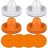 Air Hockey Pushers and Orange Air Hockey Pucks, Goal Handles Paddles Replacement Accessories for Game Tables (4 Striker, 4 Puck Pack) (White & Orange)