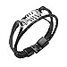 TEMICO Men's Vintage Leather Bracelet Stainless Steel Fish Bone Braided Rope Bracelet Bangle, 7.5 inch