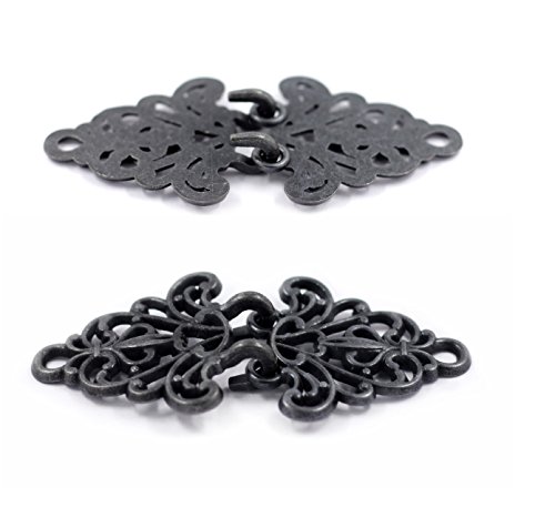 Bezelry Filigree Trivet HOOK And EYE Cloak Clasp Fasteners . Pack of 4 Pairs . 64mm x 29mm Fastened. (Vintage Black) - Thumbnail 2
