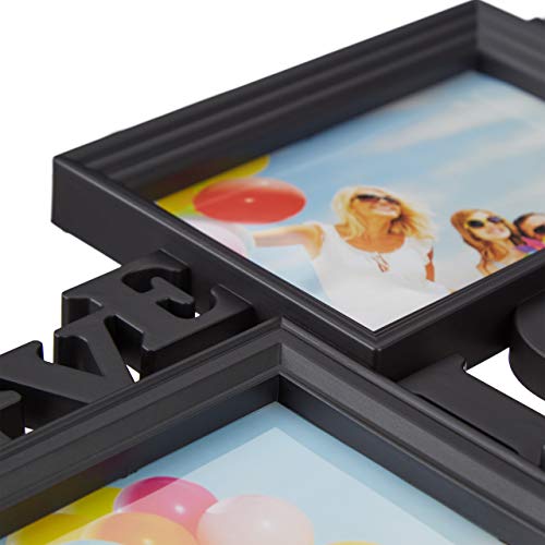 Relaxdays Live Love Laugh Multi Photo Frame, Plastic, Black, 31 x 45.5 x 2 cm