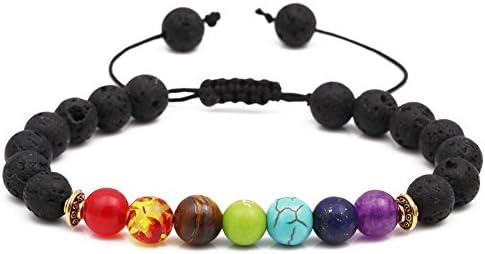 Vitality Extracts 7 Chakra Lava Stone Diffuser Bracelet - Meditation, grounding, Healing, Genuine Stones, Natural, Essential Oils, self Confidence, Holistic, Aromatherapy