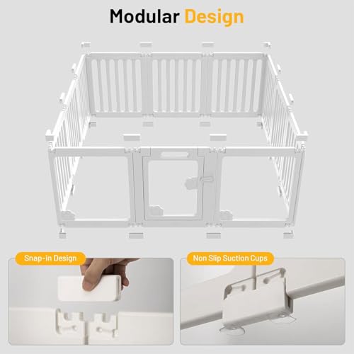 KAPEICamper Dog Playpen, Clear Acrylic Pet Puppy Enclosure Cat Rabbit Play Pen, Easy Assemble Foldable Crate Whelping Box for Medium Dogs with Gate (White, L, 12 Panels)