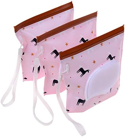 MAYATOWN 3pcs Unicorn Wet Wipe Pouch, Reusable Refillable Wipes Dispenser Holder Case for Baby or Personal Use, BPA-Free Sanitary, Baby Wet Wipe Pouches Portable Travel Cases