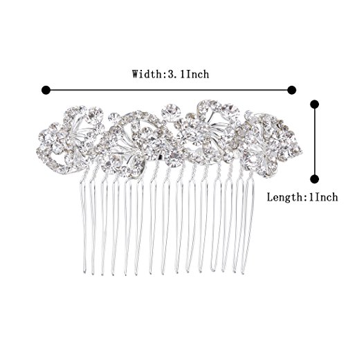 BriLove Wedding Hair Accessories Bridal Hair Comb Bohemian Crystal Charming Wave Shape Flower Bride Side Comb for Women Silver-Tone Clear - Thumbnail 3