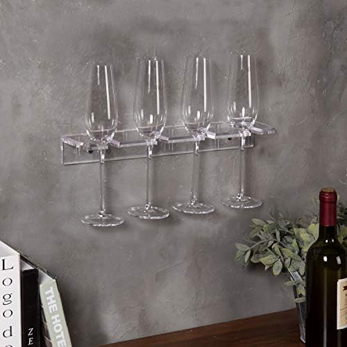 MyGift Clear Acrylic Wine Glass Holder Wall Mounted Stemware Hanging Rack Holds 4 Stemmed