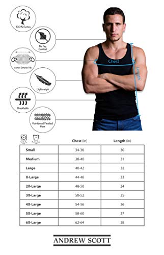 image for Andrew Scott Men's 6 Pack Cotton A-Shirt Tanks (Large, 6 Pack-Black/De