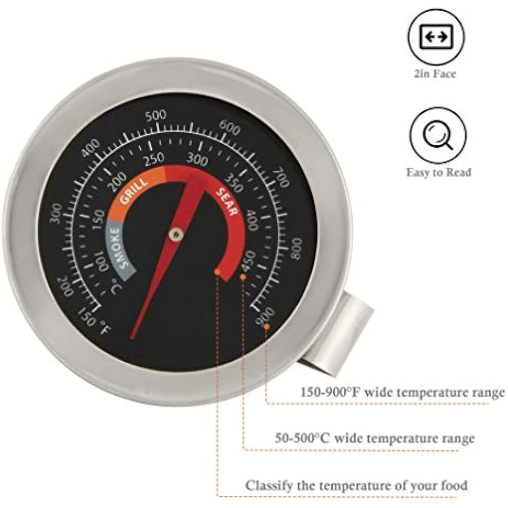 2" BBQ Grill Temperature Gauge For Big Green Egg, Dome, Char Griller