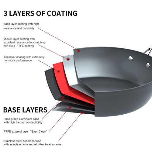 COOKER KING 10 Inch Non stick Deep Frying Pan with Lid, Cooking Pan