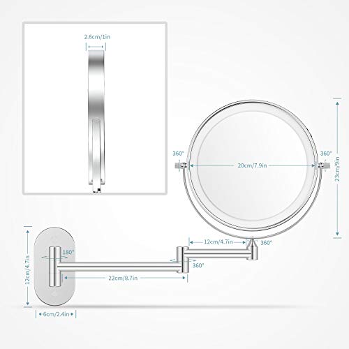 ALVOROG Rechargeable Wall Mounted Lighted Makeup Mirror 8 Inch Double