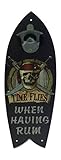 Pirate Skull and Crossbones Surfboard Shaped Wall Mount Bottle Opener