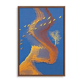 Framed Canvas Wall Art Golden Forest Canvas Prints Home Artwork Decoration for Living Room,Bedroom - 16x24 inches