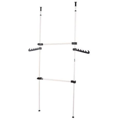 Heavy Duty Clothes Rack 2 Poles 2 Bars Telescopic Coat Hanger