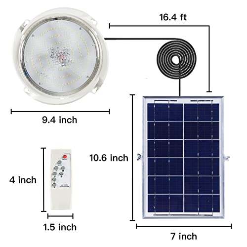 MEIHONG Solar Ceiling Lights Indoor Outdoor, Home Intelligent Solar LED Pendant Light with Remote Control & 16.4ft Extension Cord, Solar Barn Light Solar Powered Shed Light for Porch, Patio,Garage