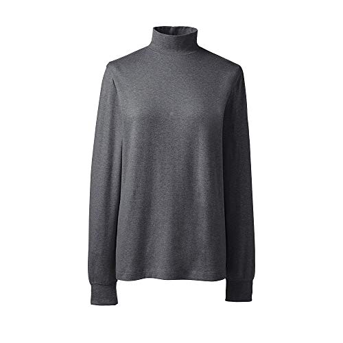 Lands' End Women's Relaxed Cotton Mock Turtleneck, S, Charcoal Heather