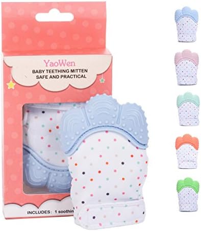 Teething Mitten Teether Glove Silicone Chewing Mitt Soother for Baby Infant Newborn Teething Toys YaoWen (Blue)