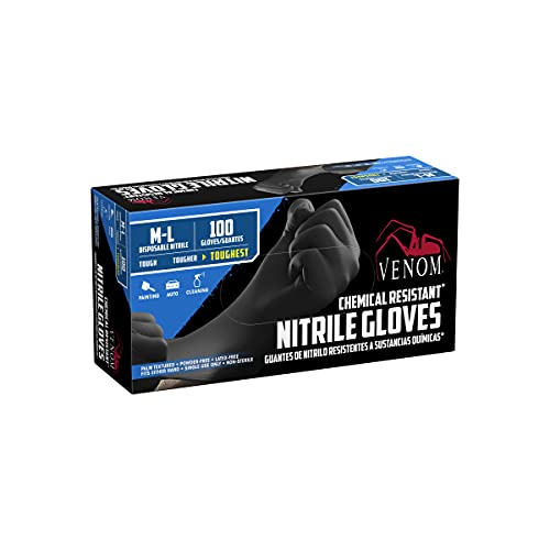 Venom ChemicalResistant Disposable Nitrile Gloves, Black, Size Medium