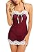 Avidlove Langery for Women Lace Babydll Mesh Chemise Sexy Nightwear(Dark Red M)