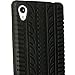 iGadgitz Black Tyre Tread Rubber Silicone Gel Skin Case Cover for Sony Xperia M4 Aqua E2303 + Screen Protector