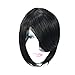 MARIAN Synthetic Hair Short Straight Bob Wig for Women Jet Black with Side Bangs + a Free Wig Cap