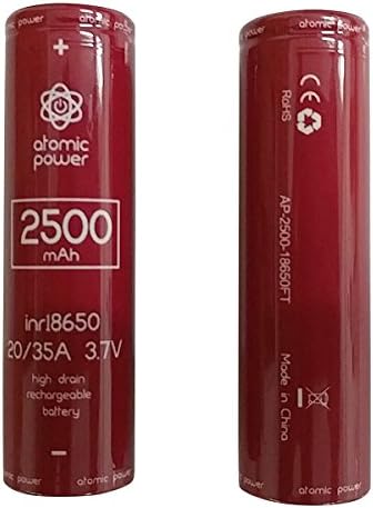 2 x AtomPower IMR 18650 2500 mAh 3.7V LI-MN High Drain Rechargeable Battery, Flat Top, 35 AMPS