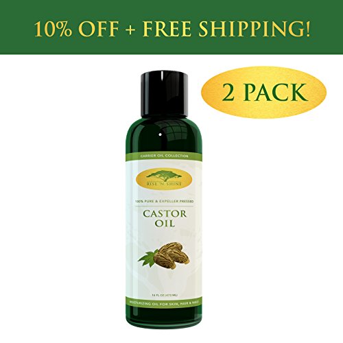 (2-Pack) Pure Castor Oil - 100% Expeller Pressed Castor Oil, Great Moisturizer for Skin, Hair, and Scalp. Apply for Thicker Eyelashes, Hair Growth, Acne Reducer, Shampoo and DIY Massage Oil