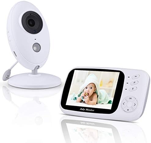 Baby Monitor, WULAU Wireless Digital Video Baby Monitor with Camera 3.5"TFT LCD Screen/Lullabies/Night Vision/Temperature Sensor/Intercom Function for Baby and Pets, White