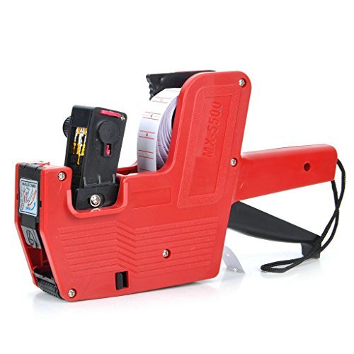 ZorpiaÂ® Mx-5500 Single Row Labeler Price Tag Label Gun Plastic 8 Digits Hand Price Labeller Tag Gun+ Ink Roller + Single Row Label Paper Price Sticker Roll for Offices & Markets (red)