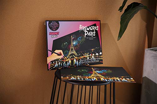 Scratch & Sketch Art Paper for Adults & Kids, Scratch Paper Rainbow Painting Sketch Pads DIY Art Craft Night View Scratchboard with Clean Brush,Scratch Coloring Pen,16 X 11.2 Inches (Paris Fireworks)