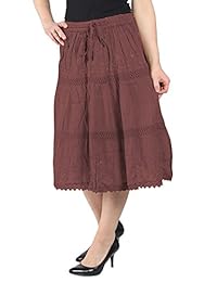 kayjay estilos® Color Sólido de Bohemia Hippie vientre Gypsy Corto Algodón Mid longitud Falda, talla única, Marrón