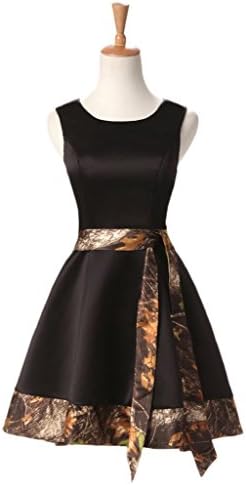 Ivydressing Short A-line Scoop Bridesmaid Prom Cocktail Camou Dress Sash-18W-Black