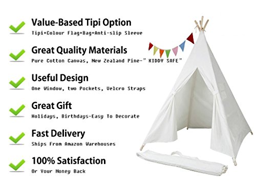 HAN-MM Kid's Foldable Teepee Play Tent, One Four Ploes Style, White