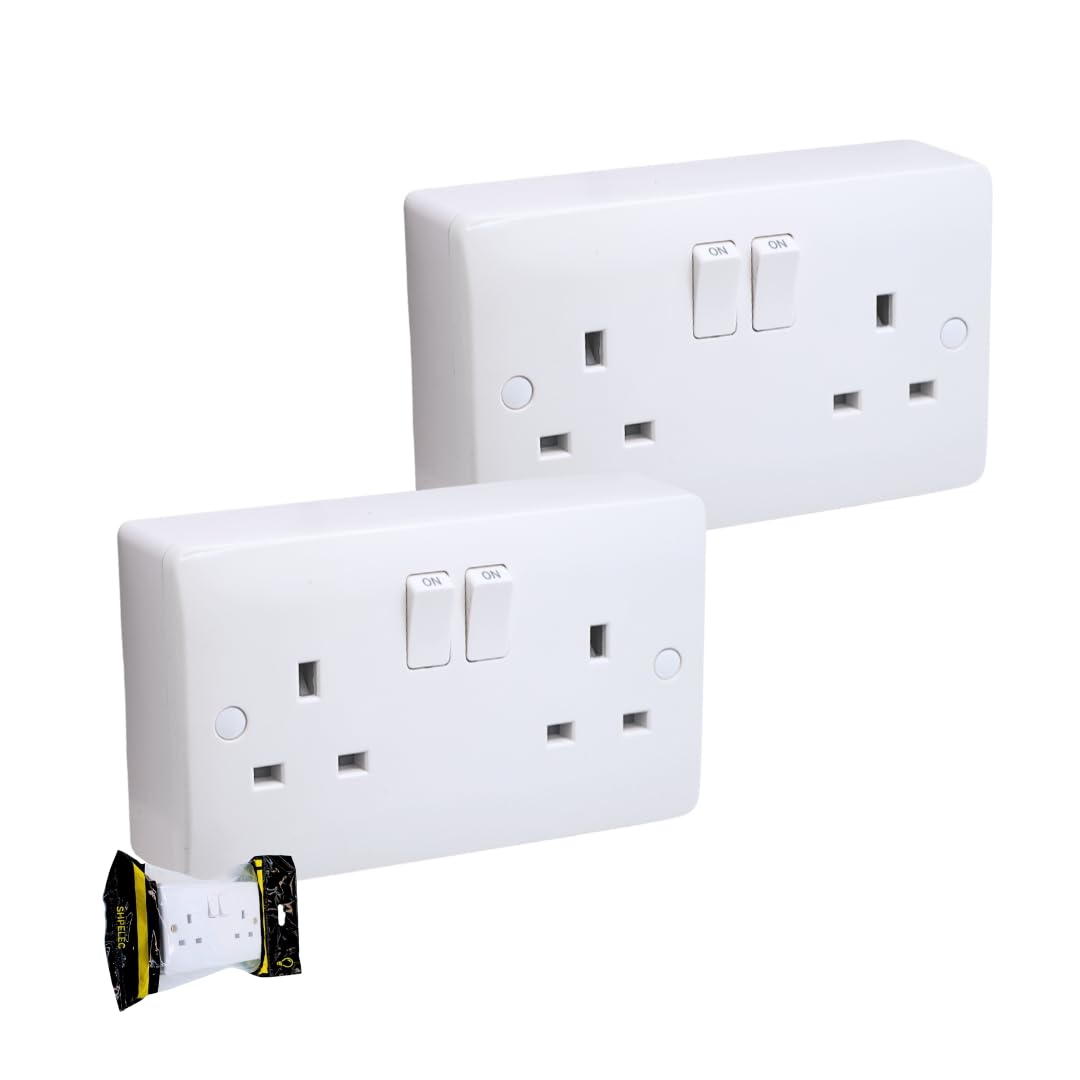 SHPELEC ® Premium Curved Edge White Electrical Sockets Range - Convenient and Versatile Power Solution (2G Socket + Back Box, 2 Pack) — image 1