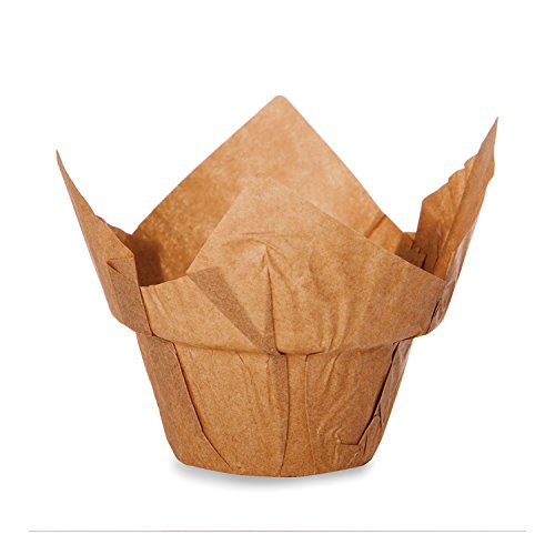 Welcome Home Brands TG0035 Kraft High-Crown-Tulip Swedish Grease-Proof Paper Baking Cup 2 Inch Diameter x 3.25 Inch High - Pack of 100