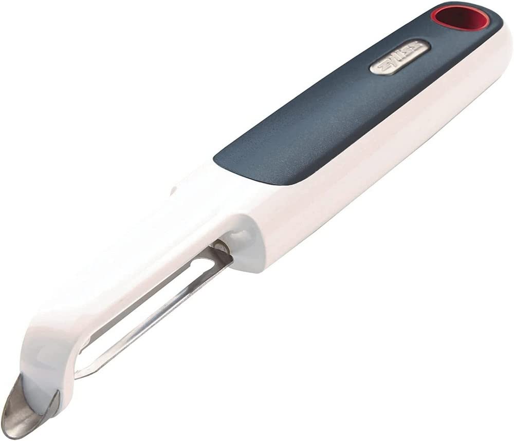 Zyliss E950017 Swivel Peeler Smooth Glide, 18.5cm/7.25in, Plastic/Stainless Steel, White/Grey, Peeler for Potatoes/Carrots/Apples/Vegetables/Fruit