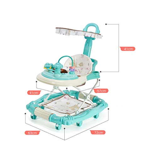 2 in 1 Walk & Rock Baby Walker Rocker and Entertainer,6-18months Baby Walkerï¼ŒMulti-Function Child Anti-Rollover Folding Baby Walker, Multi-Function Stroller, Adjustable Height (Color : Blue)