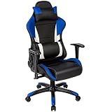 TecTake Silla de oficina ergonomica racing gaming con soporte lumbar negro azul blanco