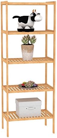 LIMAM Bamboo Shelf Bathroom Rack Plant Display Stand Storage Rack Shelving Wood Bookcase Shelf (52cm 5 tier)