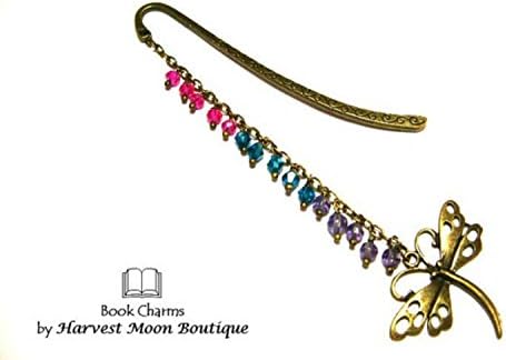 Dragonfly Bookmark, Pink Beaded, Turquoise Beaded, Purple Beaded, Colorful Bookmark, Bronze Bookmark, BOS, Book of Shadows, Grimoire, Diary, Journal