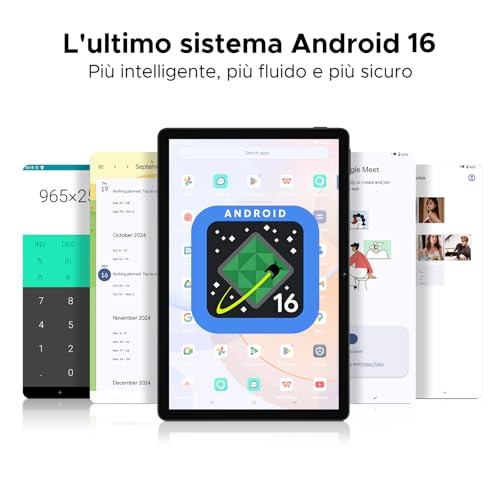 U11 Android 16 Tablet 11 Inch Gemini AI, 16GB+128GB/2TB TF, 90Hz, 8580mAh, Gaming Tablets Unisoc T7200 Octa Core/13MP+5MP/Widevine L1/WiFi 5/Face ID, Tablet with Keyboard, Pen, Mouse, Case - Blue
