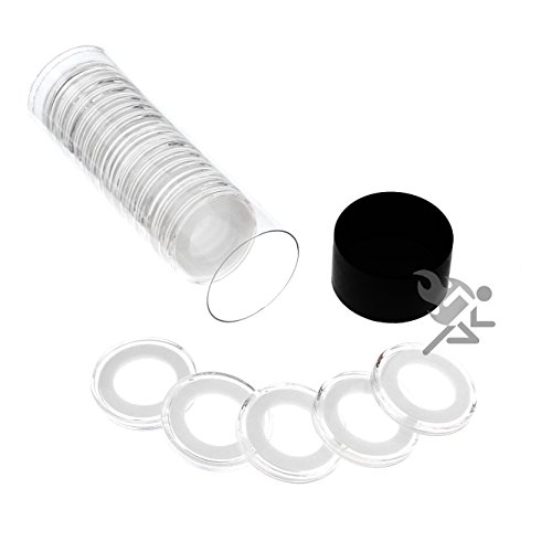 Black Lid Capsule Tube & 20 Air-Tite 18mm White Ring Coin Holders for US Dimes