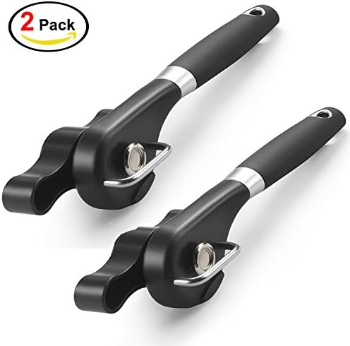 MOLILAYO Stainless Steel Manual Can Opener, Soft Grips Handle, No Sharp Edges or Cuts, Side Cutting Can Opener Kitchen Gadget, Lid Lifter That Won't Touch Food, Dishwasher Safe โ Black (Pack of 2)