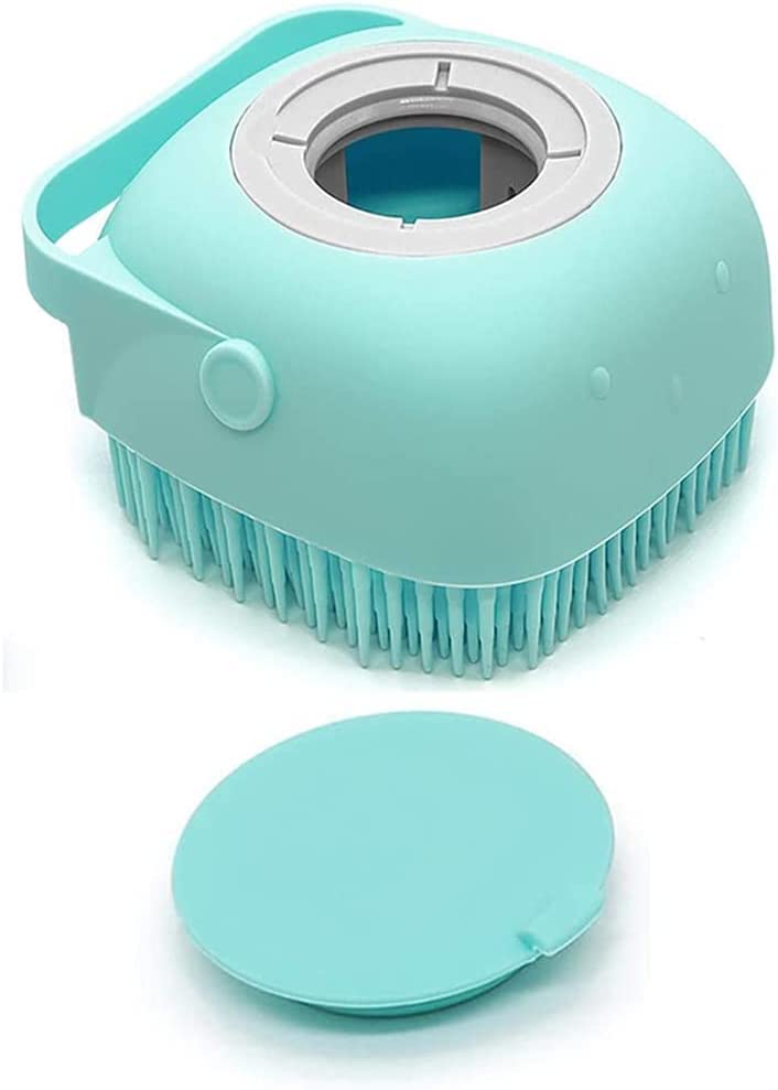 Theamers Silicone Pet Bathing Brush, Pets Bath Brush, Multi-functional Bath/ Massage Brush, Pet massage tool and shampoo dispenser for Dogs and Cats, Pets Shower and Grooming tool (blue)