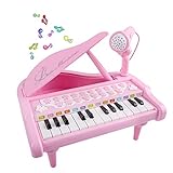 M SANMERSEN Piano Keyboard Toys for Kids, Birthday Gift 1 2 3 4 Year Old Girls 24 Key Piano Music Learning Keyboard Toys with Microphone Pink